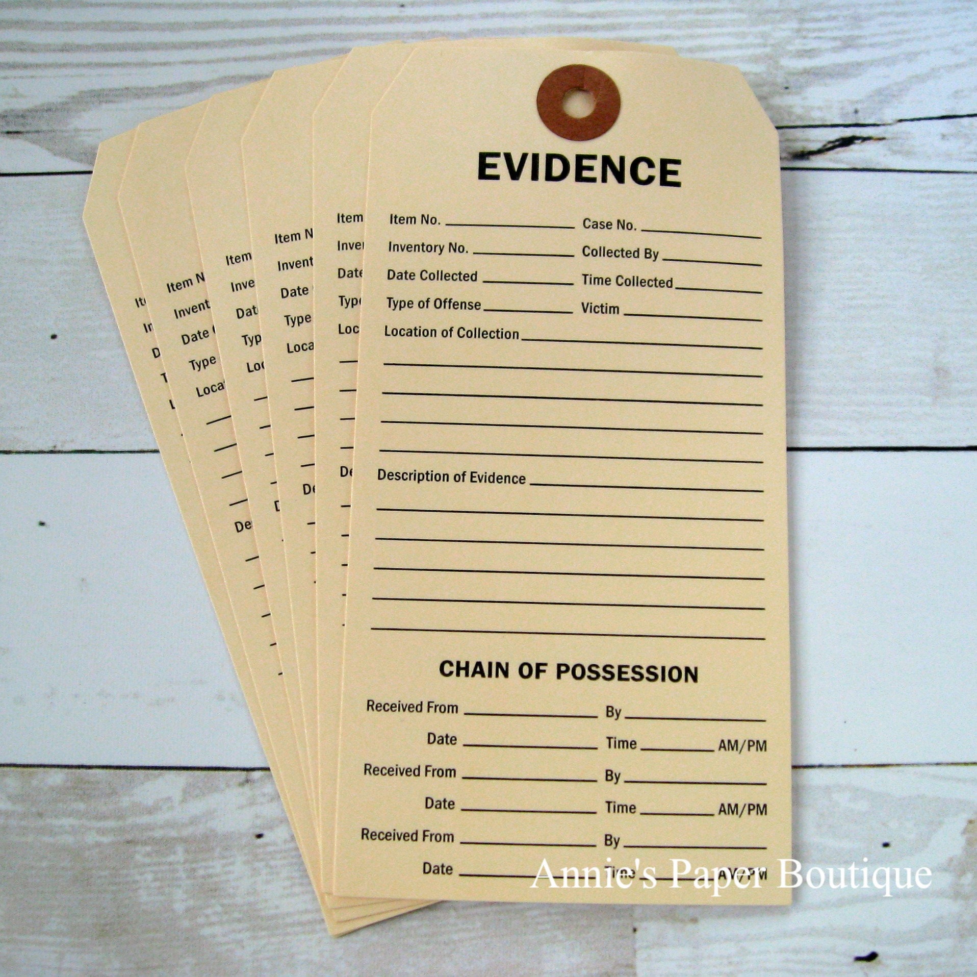 Evidence Tag Fillable Evidence Tags - 6 or 12 - Paper Goods, Ephemera, Hang Tags - Great for ...