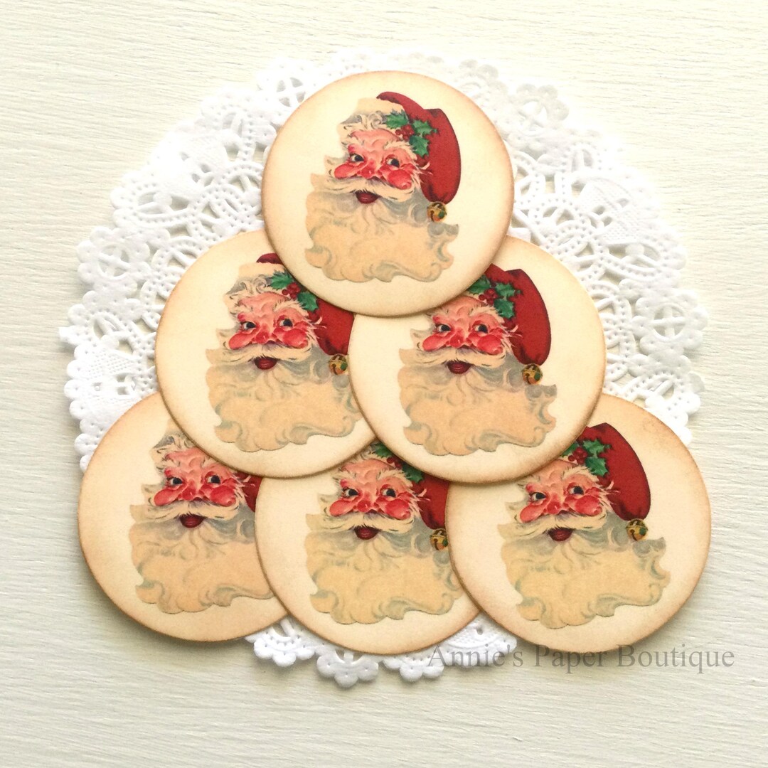 Santa Retro Rounds Round Santa No.4 Tags - Retro, Vintage Inspired - Favor, Parcel, Gift ...