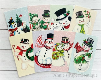 Snowman Bundle Retro Tags - Vintage Inspired - Christmas, Holiday - Favor, Gift - Planner, Travelers Notebook, Art Junk Journal Ephemera