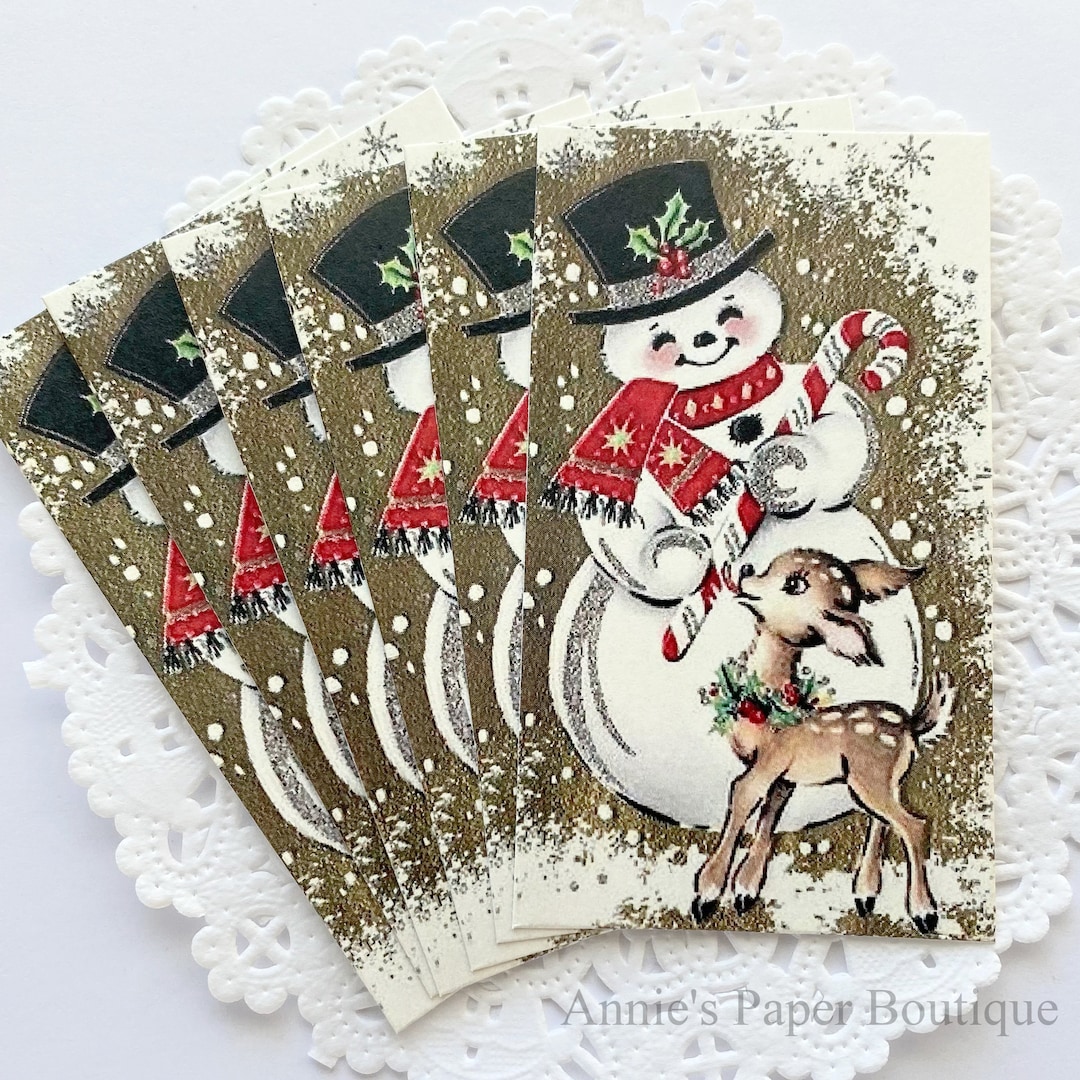 Snowman & Reindeer Retro Tags - Vintage Inspired - Christmas Holiday ...
