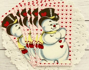 Snowman Hearts Retro Tags - Vintage Inspired Gift Tags - Travelers Notebook, Art or Junk Journal Ephemera, Smash Book - Valentine's Day