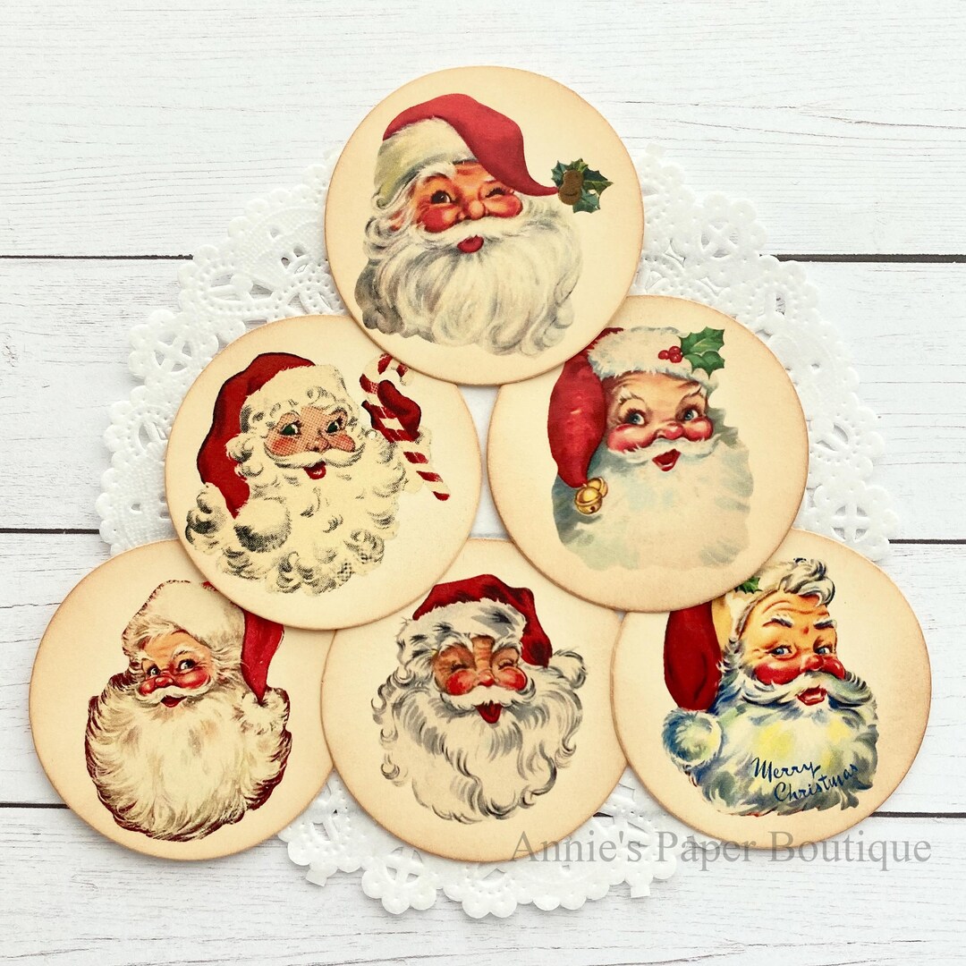 Santa Retro Rounds Round Santa Tag Bundle No.2 - Retro, Vintage Inspired - Favor, Gift ...