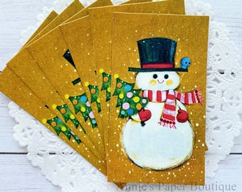 Top Hat Snowman Retro Tags - Vintage Inspired Holiday Gift Tags - Travelers Notebook, Art or Junk Journal Ephemera, Smash Book, Christmas