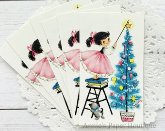 Christmas Tree Topper Retro Tags - Vintage Inspired - Gift Tags, Travelers Notebook, Art or Junk Journal Ephemera, Holiday, Girl, Cat
