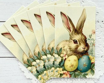 Bunny Eggs Retro Tags - Vintage Inspired Holiday Gift Tags - Favor, Parcel - Travelers Notebook, Art Junk Journal Ephemera - Easter Rabbit