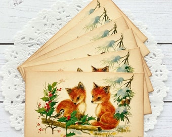 Winter Foxes Vintage Inspired Tags - Retro Christmas - Favor, Gift - Planner, Travelers Notebook, Junk Journal Ephemera - Christmas, Holiday