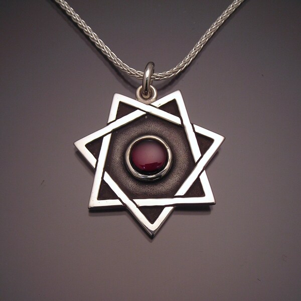 Colgante de granate babalon con septagrama de plata de ley (grande)