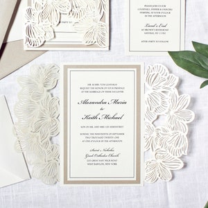 Classic Wedding Invitation Suite with Simple Border | Semi-Custom Invitation | Ivory & Black Wedding Invitation | Lasercut Orchid Enclosure