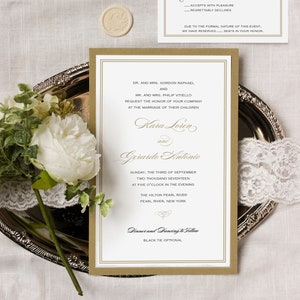 Classic Black and Gold Wedding Invitation Suite with Simple Double Line Border | Semi-Custom Invitation