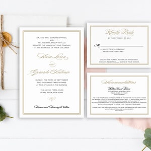 Classic Black and Gold Wedding Invitation Suite with Simple Double Line Border | Semi-Custom Invitation