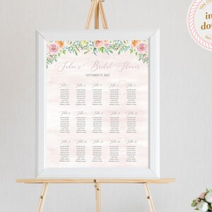 Tabla de asientos para despedida de soltera / Acuarela rosa y flores / DESCARGA INSTANTE / 4 tamaños incluidos / Sólo plantilla / Plantilla imprimible y editable