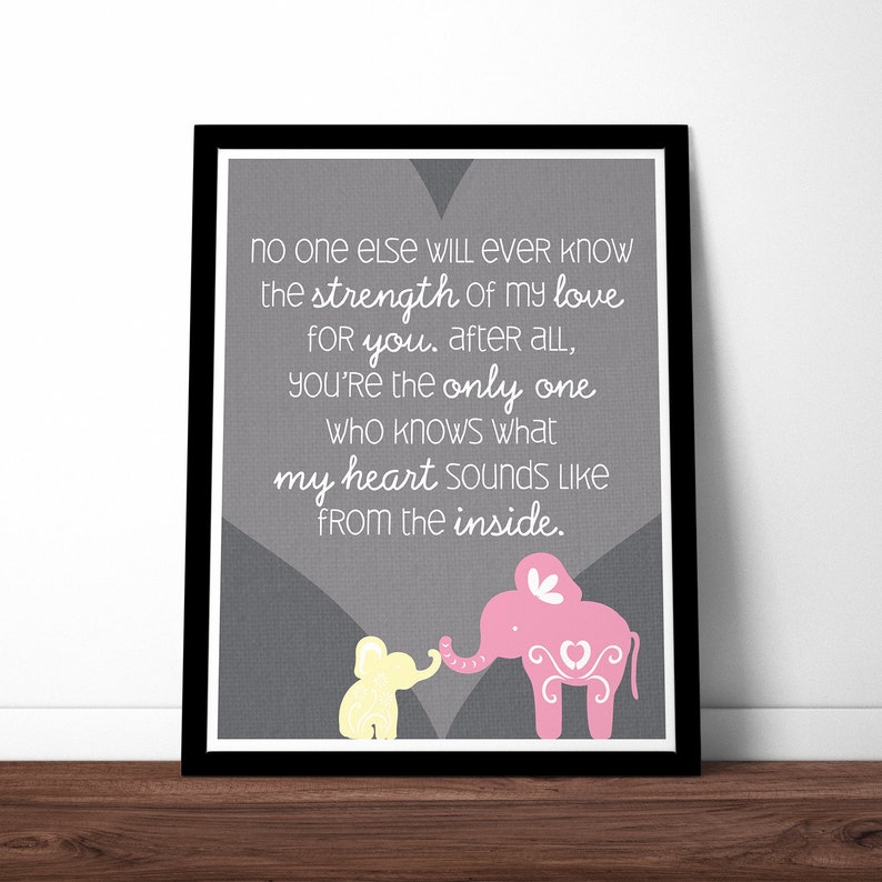THE ORIGINAL Elephant Quote Poster / Print for Baby's Nursery / Pink Baby Girl with Brown Background image 6