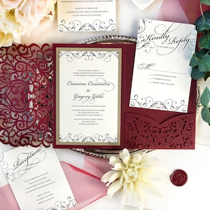 Classic Black and Gold Wedding Invitation Suite with Fancy Flourishes | Semi-Custom Invitation