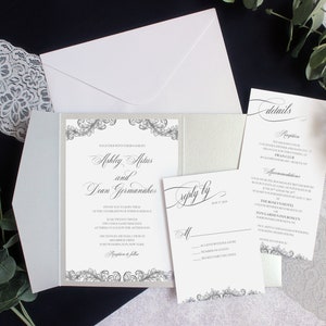 Classic Flourishes Wedding Invitation Suite | Black and White Flourished Traditional Invitation | Semi-Custom Invitation