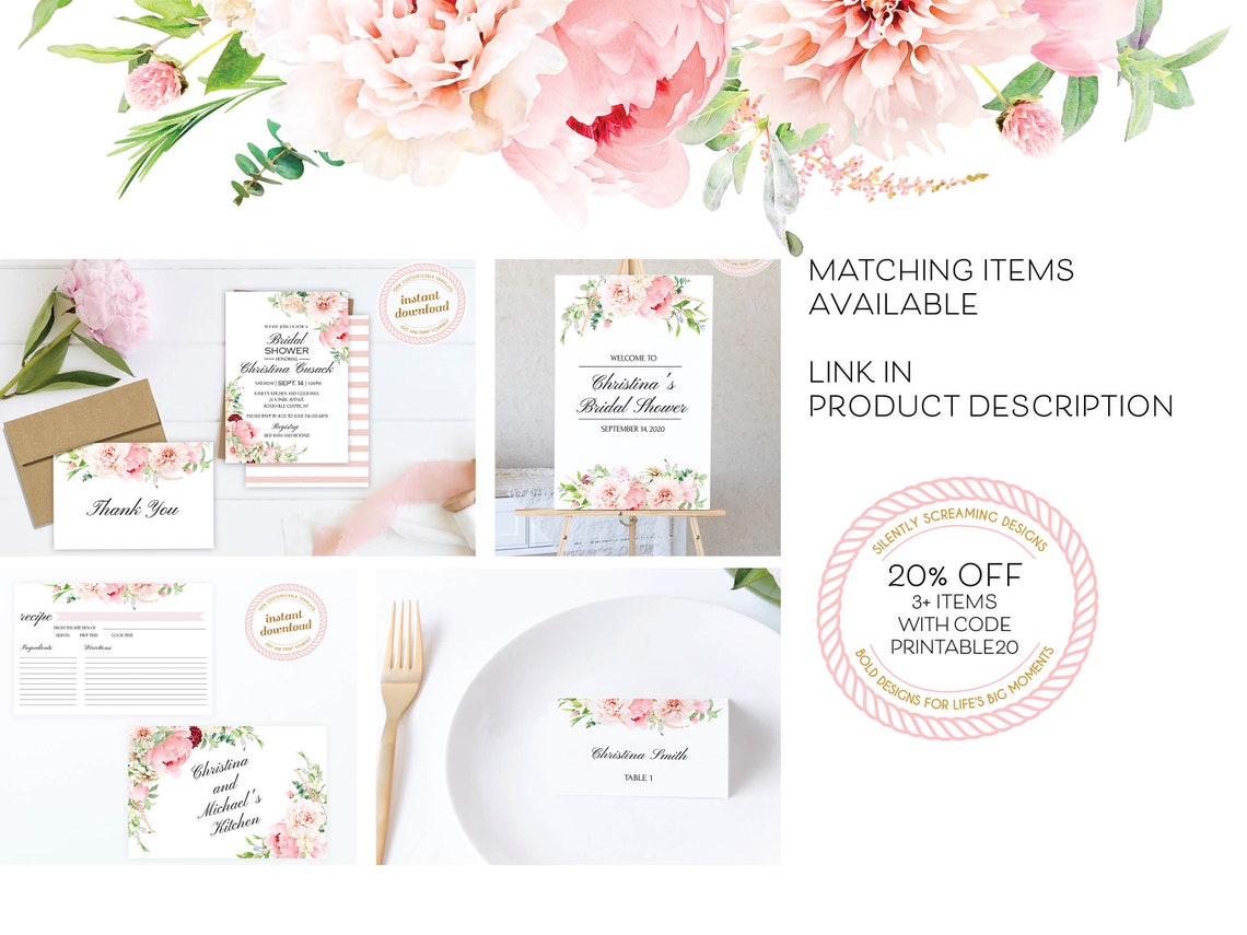 Bridal Shower Table Numbers With Pink Flowers Two Sizes Etsy