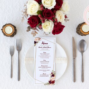 Menu de chá de panela com flores cor de vinho | Dois tamanhos | DOWNLOAD INSTANTÂNEO | Somente modelo | Modelo imprimível e editável