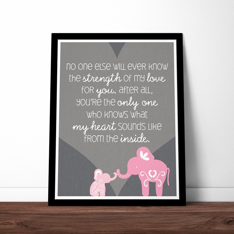 THE ORIGINAL Elephant Quote Poster / Print for Baby's Nursery / Pink Baby Girl with Brown Background image 4