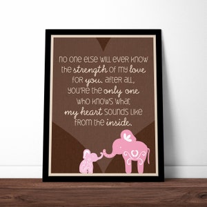 THE ORIGINAL Elephant Quote Poster / Print for Baby's Nursery / Pink Baby Girl with Brown Background image 1