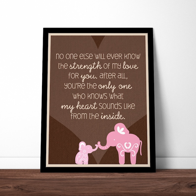 THE ORIGINAL Elephant Quote Poster / Print for Baby's Nursery / Pink Baby Girl with Brown Background image 1