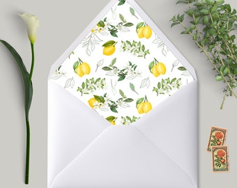 Lemons Printed A7 Envelope Liners (Envelopes Included) for Wedding, Birthday, or Event Invitations