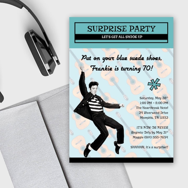 Milestone Birthday Invitation - Elvis Presley - Surprise Party -  Retro Design