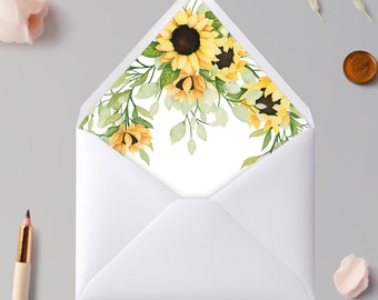 Sunflowers Printed A7 Envelope Liners (Envelopes Included) for Wedding, Birthday, or Event Invitations