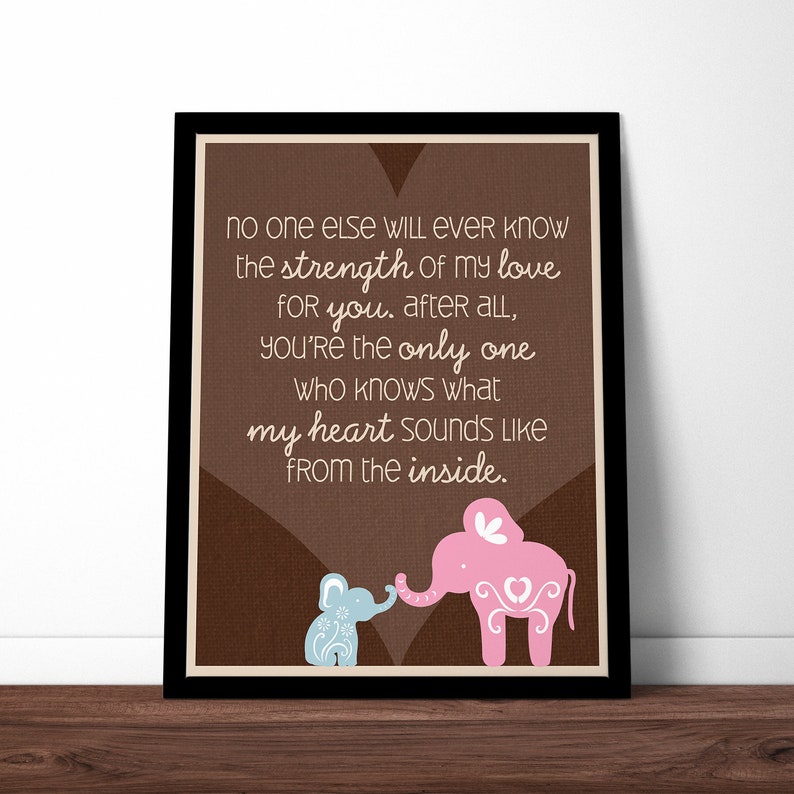 THE ORIGINAL Elephant Quote Poster / Print for Baby's Nursery / Pink Baby Girl with Brown Background image 2