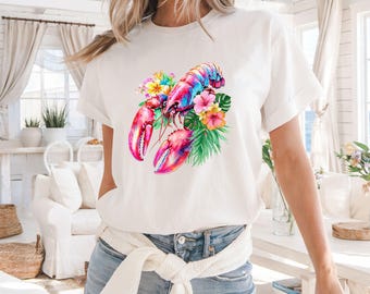 Boho Lobster PNG Sublimation  Tropical Beach Coastal Design for Shirts & Tumblers– POD License – Summer Digital Download fisherman aesthetic