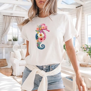 Floral Boho Seahorse PNG – 300 DPI Digital Download for Sublimation, Shirt, Mug, Tote, Coastal Clipart, Commercial Use