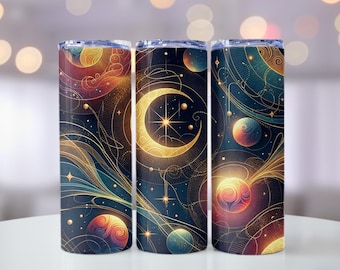 Celestial Moon Stars 20oz Skinny Tumbler Sublimation PNG – Instant Download – Commercial Use