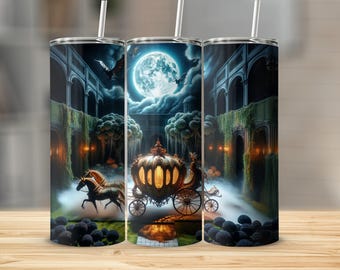 Gothic Glam  Carriage Tumbler Wrap PNG | Haunted Castle Halloween Sublimation Design | 20oz Skinny Digital Download dark academia style