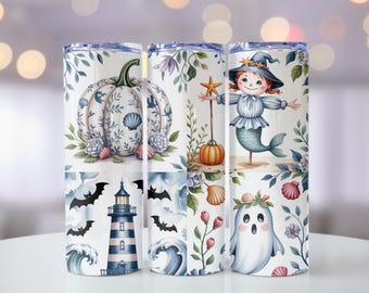 Nautical Halloween Digital Download, Tumbler Wrap, Seaside Spooky Clipart, Commercial Use, 300 DPI, Instant Download