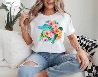 Boho Gator PNG Sublimation – Tropical Alligator Beach Summer Design for T‑Shirts & Tumblers – POD License – Digital Download