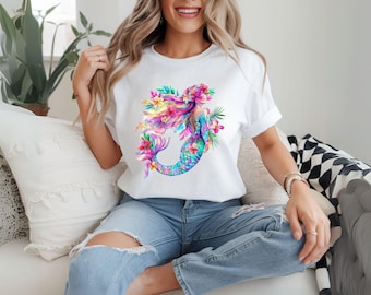 Boho Mermaid PNG Sublimation – Vibrant Beach Summer Fisherman Aesthetic Design for Shirts & Tumblers – POD License Included