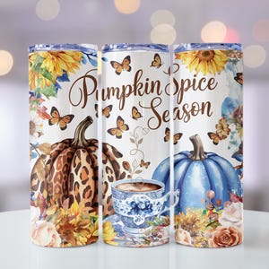 Pumpkin Spice Season Digital, Fall Sublimation tumbler wrap Design, Autumn Pumpkins Art, Sunflower Floral Clipart, Coffee Cup Download, png