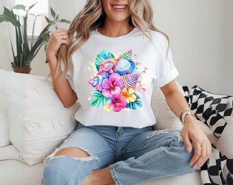 Boho Seashell PNG Sublimation – Tropical Beach Summer Shell Design for T‑Shirts & Tumblers – POD License – Digital Download