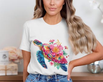Boho Floral Watercolor Sea Turtle PNG 4096×4096 300 DPI • Commercial License • Resizable Digital Download for T‑Shirt Mug Sublimation