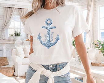 Blue Nautical Anchor PNG – 300 DPI Digital Download for Sublimation, Shirt, Mug, Tote, Coastal Clipart, Commercial Use
