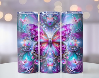 Butterfly Tumbler Wrap, Digital Download, 300 DPI, Commercial Use, Floral Butterfly Design, Pink and Purple Butterfly, Seamless