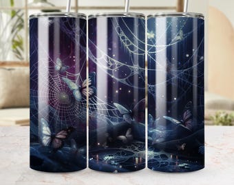 Digital Gothic Butterfly Tumbler Wrap PNG | Spider Web & Stars Sublimation Design | 20oz Skinny Halloween Wrap | Dark Fa
