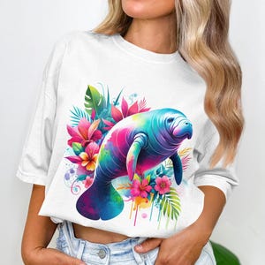 Manatee PNG, Manatee Clipart, Floral Png, Tropical Png, Watercolor Manatee, Sublimation Png, Digital Download