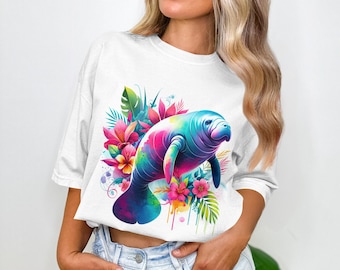Manatee PNG, Manatee Clipart, Floral Png, Tropical Png, Watercolor Manatee, Sublimation Png, Digital Download