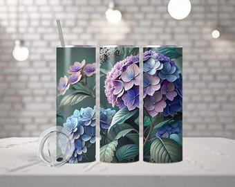 Hydrangea Tumbler Wrap, 20oz Skinny Tumbler PNG, Floral Sublimation Design, Flower Tumbler Wrap, Digital Download, dark and moody