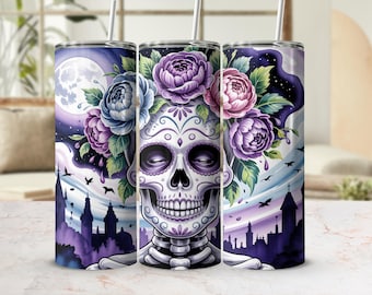 Sugar Skull Tumbler Wrap, Digital Download, Dia de los Muertos, Floral Skull Design, 300 DPI, Commercial Use