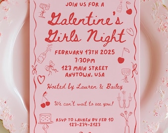 Instant Galentines Day Invite, Editable Galentine's Party Invitation Template, Galentines Girls Night, Galentine Brunch, Hand Drawn V1