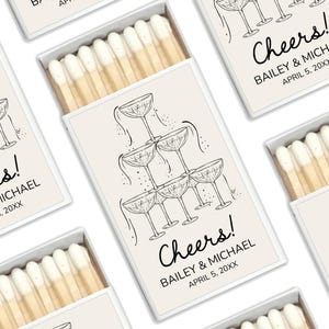 Cheers Matchbox Labels – Champagne Tower Wedding Favors, Editable Canva Template for Bridal Shower, Engagement, DIY Wedding Favors