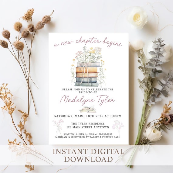 A New Chapter Begins Invite, New Chapter Bridal Shower Invitation, New Chapter Baby Shower, Book Themed Shower, Editable Invite V2