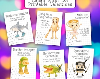 Biglietti di San Valentino in slang per bambini in classe, stile Brainrot, divertenti biglietti di San Valentino sull'amicizia, umorismo della generazione Alpha, Brainrot italiano