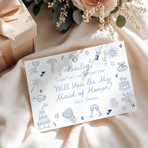 Cartão de proposta de madrinha editável - Modelo Canva - Proposta de madrinha - Convite digital para festa de casamento - Estilo rabisco desenhado à mão