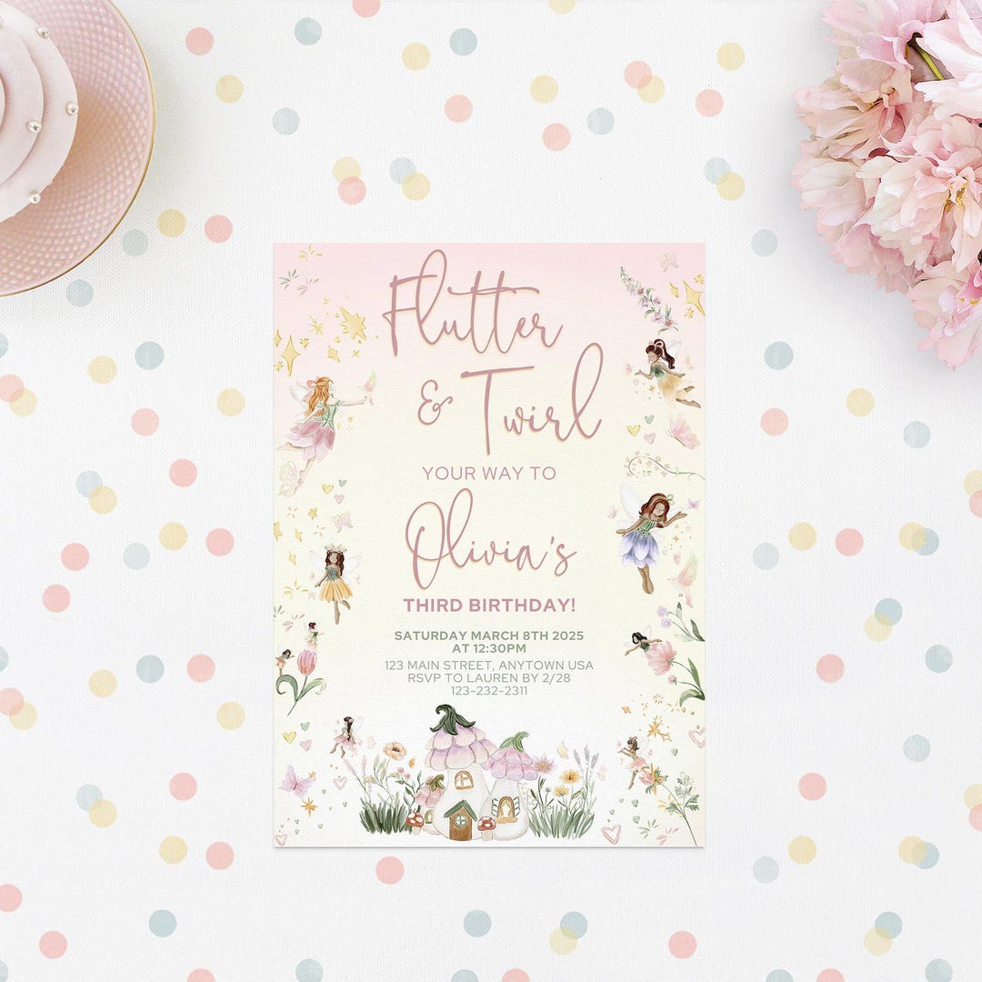 Flutter & Twirl Fairy Birthday Invitation – Editable Canva Template ...